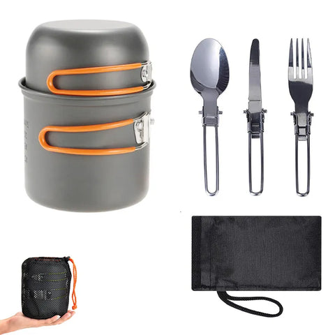 Portable Camping Cookware Set Outdoor Pot Mini Gas Stove Sets Nature Hike Picnic Cooking Set With Foldable Spoon Fork Knife