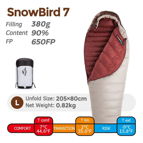 Naturehike Winter Mummy Duck Down Ultralight Camping Sleeping Bags 4 Seaon Hiking Waterproof Nylon Snowbird Travel Sleeping Bag