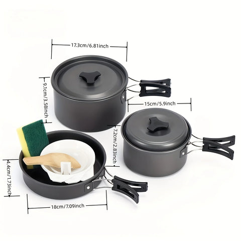 Hike Victor Camping Cookware Set Aluminum Portable Outdoor Tableware Cookset Cooking Kit Pan Bowl Kettle Pot Hiking BBQ Picnic