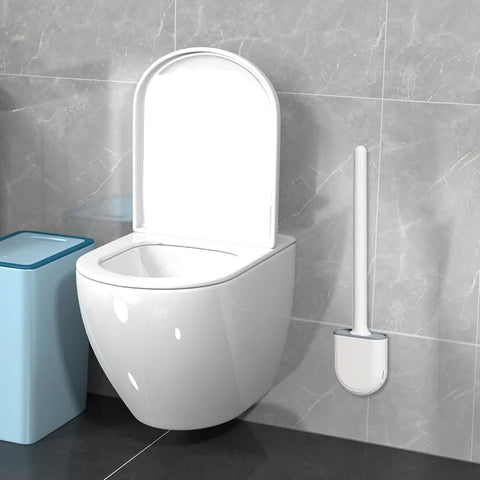 Silicone Toilet Brush and Holder Wall Mounted for Bathroom Quick Drying Efficient Professional Deep Cleaning