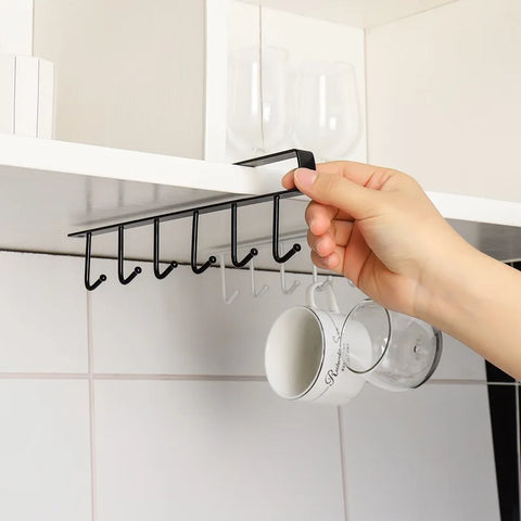 Kitchen Wrought Iron Seamless Nail-free Hook Cabinet Storage Rack Multi-functional Wardrobe Row Hook Door Rear Finishing Rack