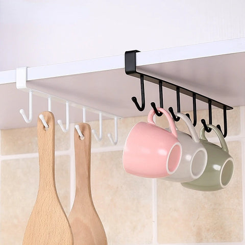 Kitchen Wrought Iron Seamless Nail-free Hook Cabinet Storage Rack Multi-functional Wardrobe Row Hook Door Rear Finishing Rack